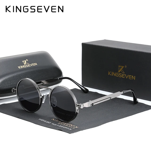 KINGSEVEN High Quality Gothic Steampunk Sunglasses Polarized Men Women Brand Designer Vintage Round Metal Frame Sun Glasses 1