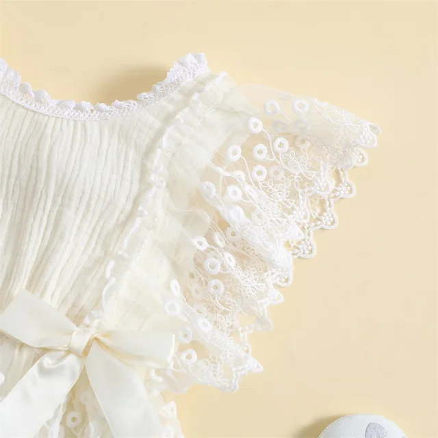 0-18months Baby Girl Floral Lace Jumpsuit Summer Casual Bow Ruffles Flying Sleeves Rompers For Toddler Girls 5