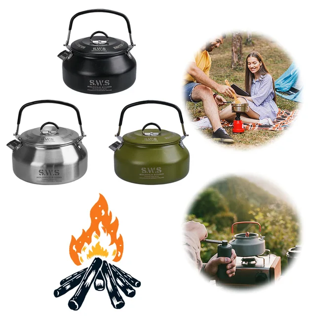 0.8L Outdoor Camping Kettle with Handle Portable Hiking Kettle Anti-Slip Ultralight Coffee Kettle Tourist Cookware Supplies 2