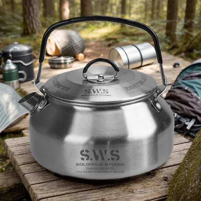 0.8L Outdoor Camping Kettle with Handle Portable Hiking Kettle Anti-Slip Ultralight Coffee Kettle Tourist Cookware Supplies 3