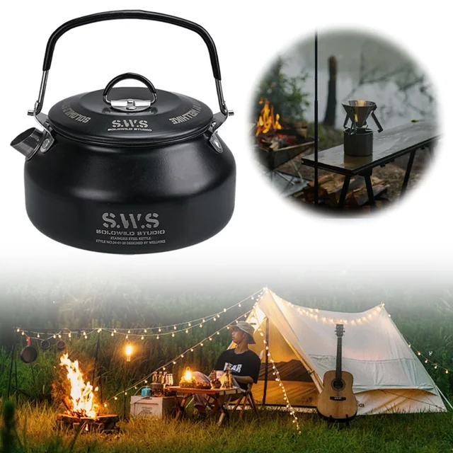 0.8L Outdoor Camping Kettle with Handle Portable Hiking Kettle Anti-Slip Ultralight Coffee Kettle Tourist Cookware Supplies 4