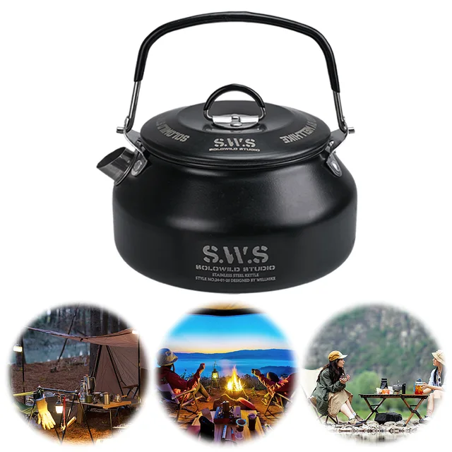 0.8L Outdoor Camping Kettle with Handle Portable Hiking Kettle Anti-Slip Ultralight Coffee Kettle Tourist Cookware Supplies 1