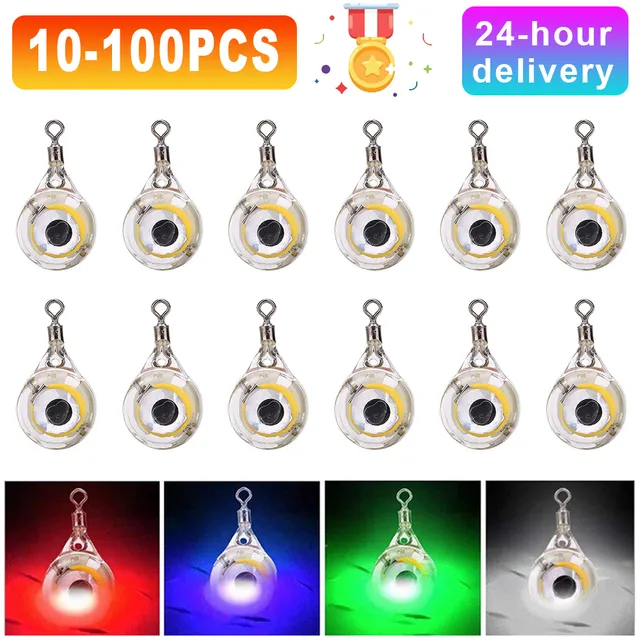 10-100Pc Mini Fishing Lure Light LED Deep Drop Underwater Eye Shape Fishing Squid Fishing Bait Luminous Lure for Attracting Fish 1