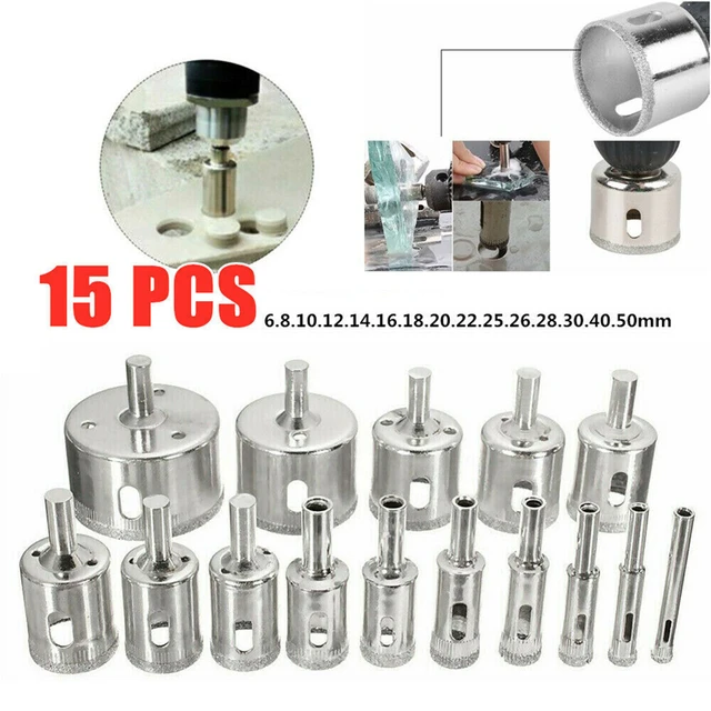 10/15pcs Set Tile drill bit Set Diamond Coated  Tile Marble Glass Ceramic Hole Saw Drilling Bits Power Tools Accessories 1