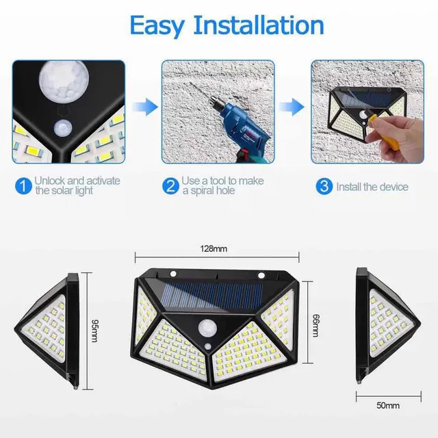 100 LED Solar Wall Lights Outdoor Solar Lamp Waterproof Motion Sensor Solar Powered Sunlight Street Light for Garden Decoration 6