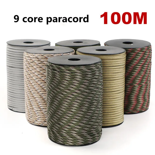 100M 550 Military Standard 9-Core Paracord Rope 4mm Outdoor Parachute Cord Survival Umbrella Tent Lanyard Strap Clothesline 1