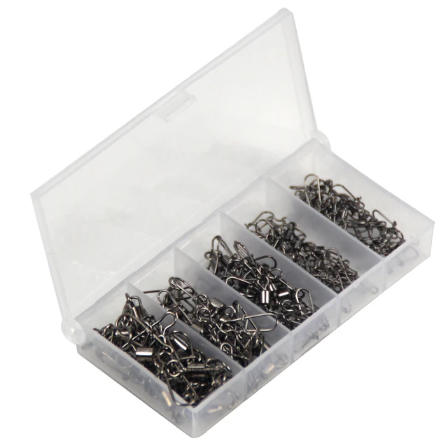 100pc/box Stainless Steel Fishing Connector Pin 4# 6# 8#10#12#  Bearing Rolling Swivel with Snap Fishhook Lure Accessories PJ202 5