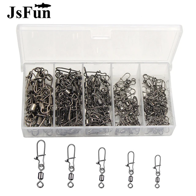 100pc/box Stainless Steel Fishing Connector Pin 4# 6# 8#10#12#  Bearing Rolling Swivel with Snap Fishhook Lure Accessories PJ202 1