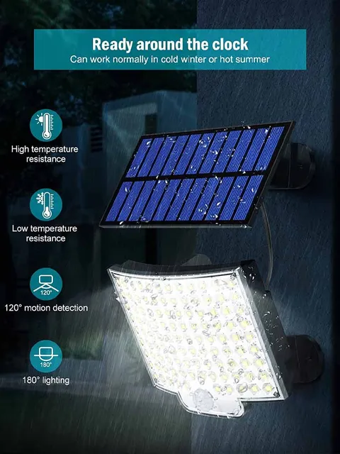 106LED Solar Light Outdoor Waterproof with Motion Sensor Floodlight Remote Control 3 Modes for Patio Garage Backyard 4