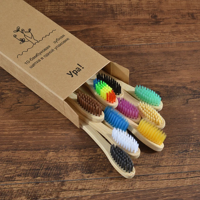 10PCS Colorful Toothbrush Natural Bamboo Tooth Brush Set Soft Bristle Charcoal Teeth Eco Bamboo Toothbrushes Dental Oral Care 5