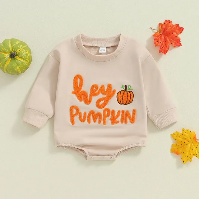 2024 Baby Halloween Rompers Boys Girls Pumpkin Letter Embroidered Long Sleeve Loose Fits Jumpsuits Playsuits Newborn Clothes 1