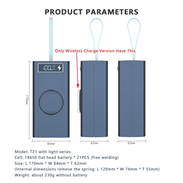 21PCS 18650 Power Bank Case Wireless Fast Charge PD3.0 QC4.0 For Phone Charging No Soldering Push-pull DIY Battery Storage Boxes 2