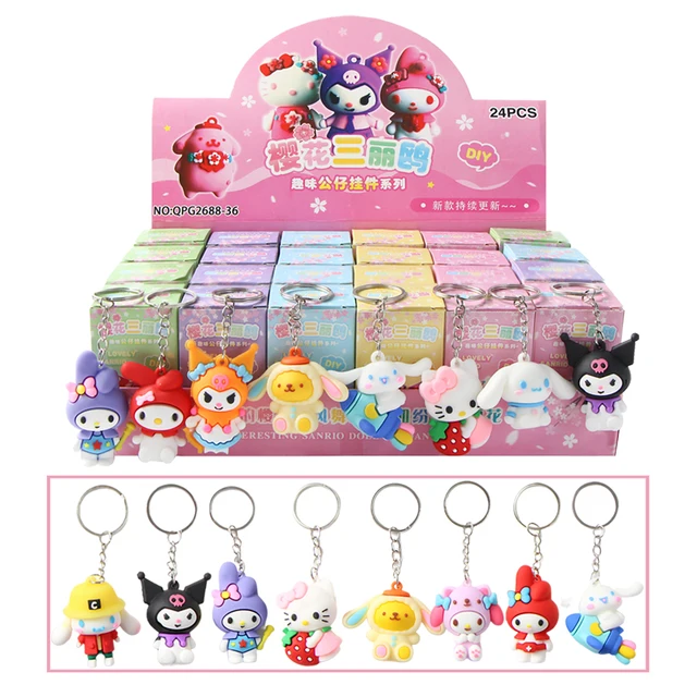 24Pcs/Set Sanrio Keychain Pendant Kitty Cinnamoroll Kuromi Random Anime Figures Pokemon Pikachu Keyring for Children Toys Gifts 1