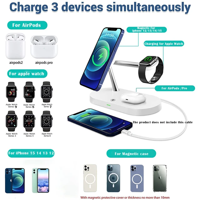 3 in 1 macsafe Wireless Charger For iPhone 15 14 13 12 Pro Max for Apple Watch 9 8 7 6 5  Airpods Pro 2 3 Fast Charging Station 2