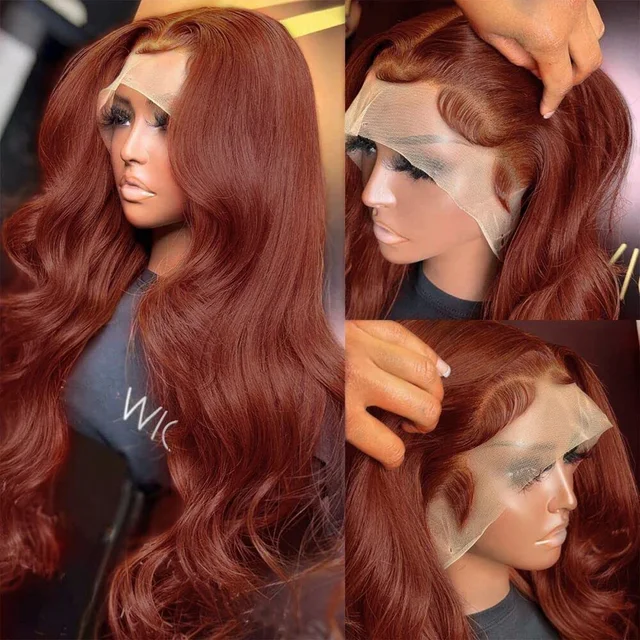 34 Inch Reddish Brown Body Wave Lace Front Wig 13x6 HD Lace Frontal Wig 13x4 Lace Front Human Hair Wigs Body Wave Closure Wig 3