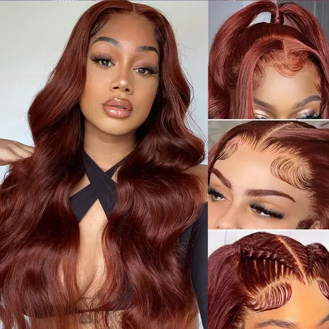 34 Inch Reddish Brown Body Wave Lace Front Wig 13x6 HD Lace Frontal Wig 13x4 Lace Front Human Hair Wigs Body Wave Closure Wig 5