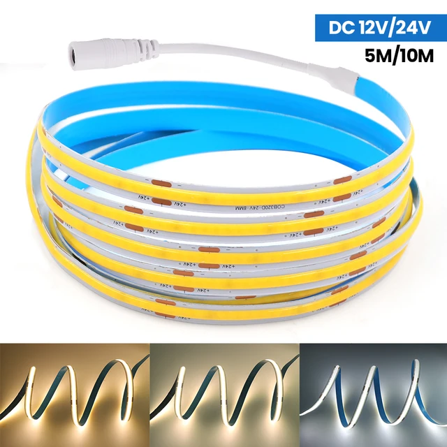 5M 10M COB LED Strip Lights 12V 24V 320LEDs/M High Density Linear Light Flexible LED Tape for Room Decoration 3000K 4000K 6000K 1