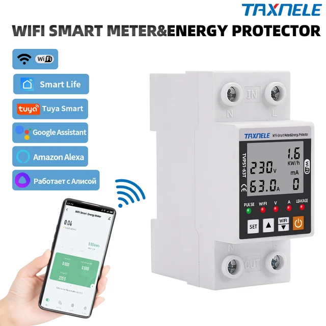 63A TUYA WiFi Smart Earth Leakage Over Under Voltage Protector Relay Device Switch Breaker Energy Power kWh Meter Smart Life 1