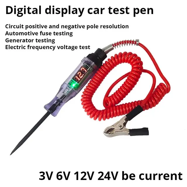 6V 12V 24V DC Car Truck Voltage Circuit Tester Digital Display Long Probe Pen Light Bulb Automobile Diagnostic Tools Auto Repair 1