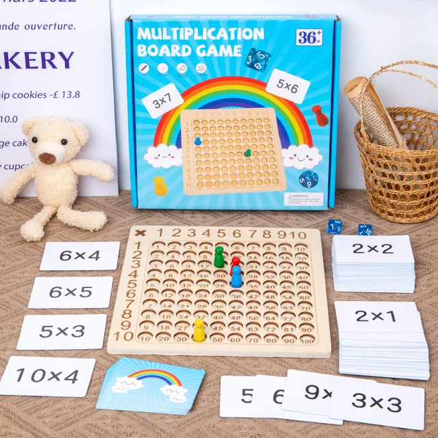 99 Multiplication Board Game Wooden Montessori  Kids Learning Educational Toys Math Counting Hundred Board Interactive Thinking 1