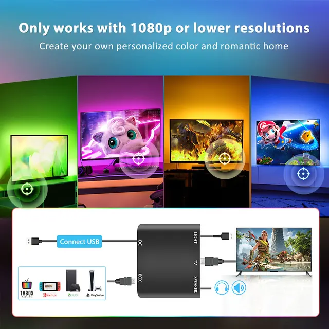 Ambient TV PC Backlight Led Strip Lights For HDMI Devices USB RGB Tape Screen Color Sync Led Light Kit For Alexa/Google /TV Box 6