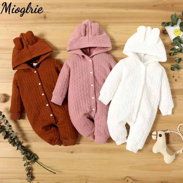 Autumn Winter Baby Romper Boys Girls Lovely Ears Hooded Long Sleeve Baby Clothes Solid Newborn Winter Clothes Baby Girl Clothes 1