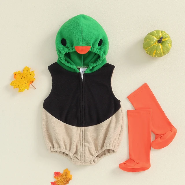 Baby Clothing Duck Costume Hooded Zipper Closure Romper with Leg Warmers Halloween Cosplay Costume Outfits 1