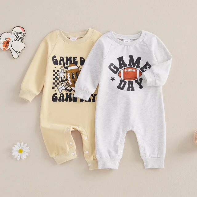 Baby Fall Jumpsuit Casual Long Sleeve Round Neck Football Star Print Romper Footless Newborn Outfit 1