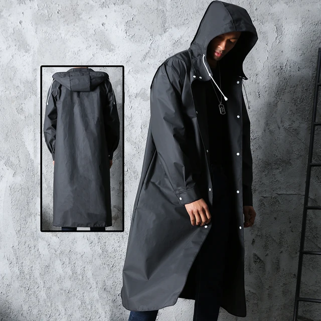 Black Fashion Adult Waterproof Long Raincoat Women Men Rain Coat Hooded For Outdoor Hiking Travel Fishing Climbing Thickened 2