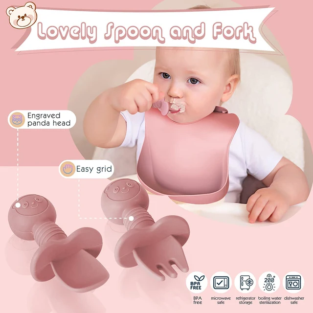 Children's Dishes Set Baby Silicone 6/8-piece Tableware Set Suction Cups Forks Spoons Bibs Straws Cups Mother and Baby Supplies 2