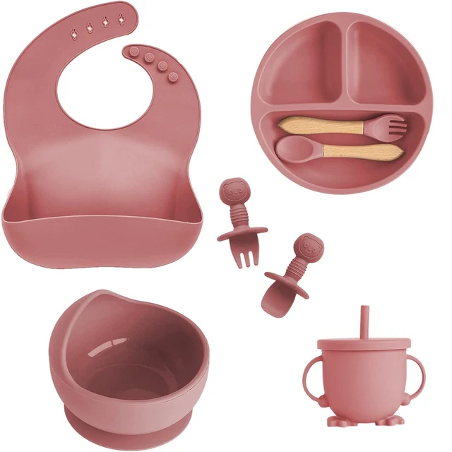 Children's Dishes Set Baby Silicone 6/8-piece Tableware Set Suction Cups Forks Spoons Bibs Straws Cups Mother and Baby Supplies 1