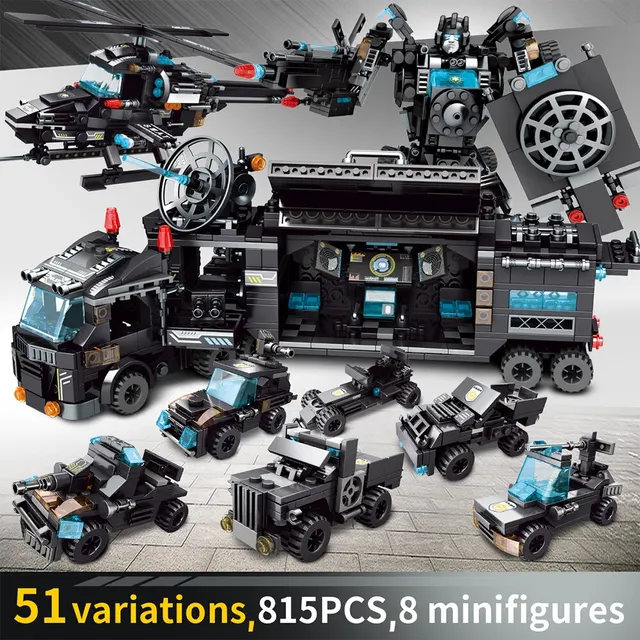 City Police Station Car Headquarters Building Blocks Truck SWAT Figure WW2 Military Bricks Toys for Children Kids Blocks 1