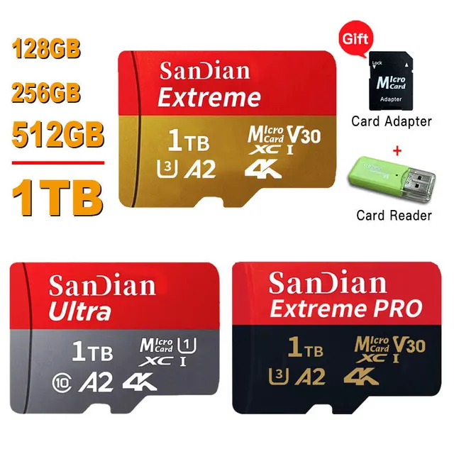 Class 10 mini sd memory card 128GB 512GB micro TF sd card 256GB 256GB 1TB Smart SD/TF card for Phone/camera Give card reader 1