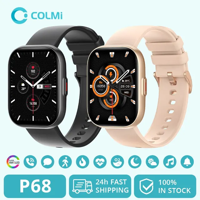 COLMI P68 Smartwatch 2.04'' AMOLED Screen 100 Sports Modes 7 Day Battery Life Support Always On Display Smart Watch Men Women 1