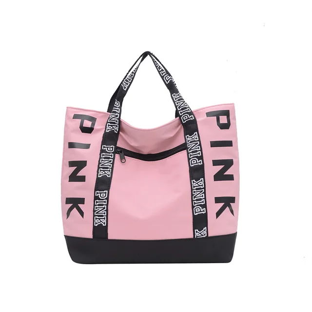 Colorblock Nylon Pink Letter Graphic Casual Sports Fitness Tote Handbags 1