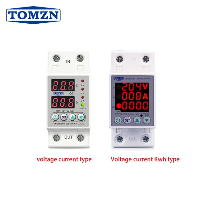 Din Rail Dual Display Adjustable Over Voltage Current and Under Voltage Protective Device Protector Relay 40A 63A 80A 220V 230V 1