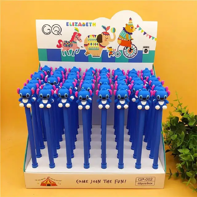 Disney 48 Pcs/lot Cartoon Stitch Gel Pen Cute 0.5 mm Black Ink Signature Pen Office School Writing Supplies Stationery Gift 1