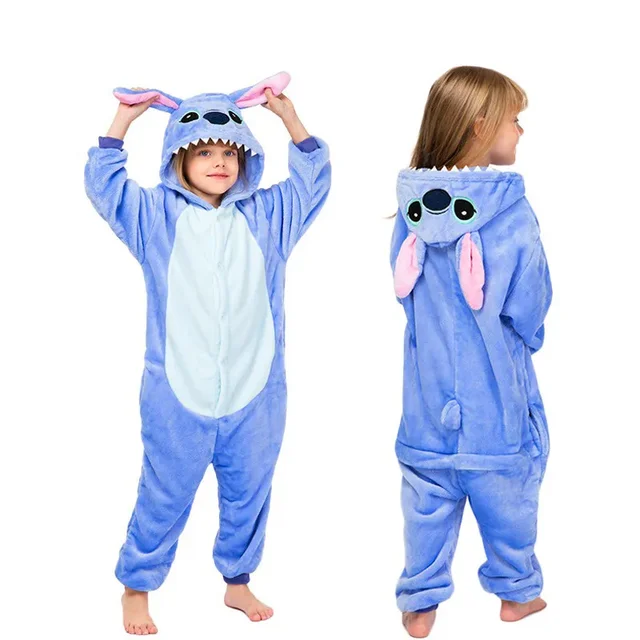 Disney Stitch Kids Winter One-Piece Pajamas Sets Children Animal Kigurumi Onesies for Boys Girls Pyjama Cartoon Cosplay Costume 1