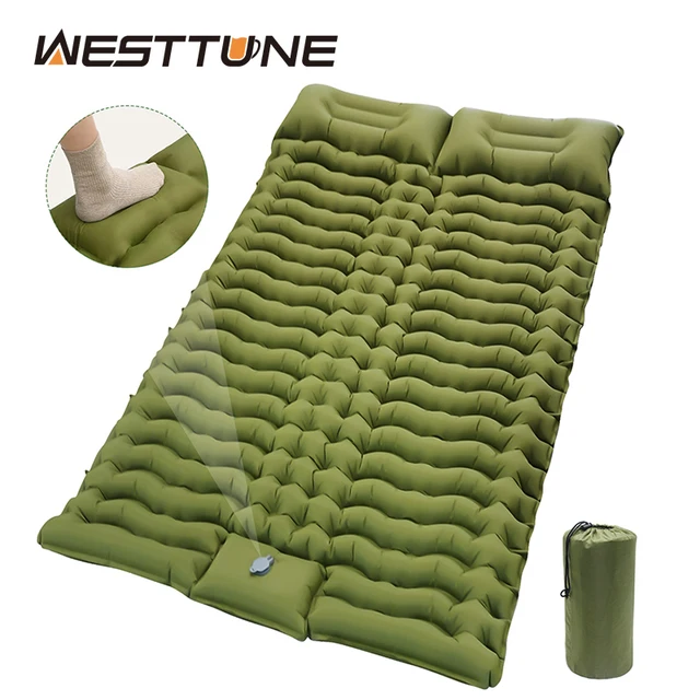 Double Sleeping Pad for Camping Self-Inflating Mat Sleeping Mattress with Pillow for Hiking Outdoor 2 Persons Travel Bed Air Mat 1