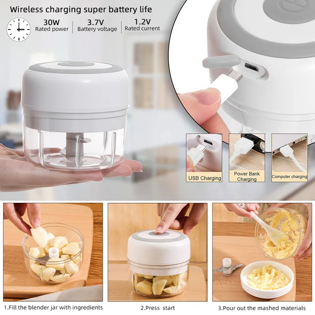 Electric Kitchen Food Chopper Mini Garlic Masher crusher USB Portable Meat Grinder Vegetable Chopper for Kitchen Gadgets 2