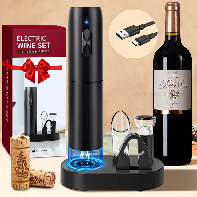 Electric Wine Opener Set with Charging Base Automatic Corkscrew with Aerator Pourer and Foil Cutter for Kitchen Bar Party 1