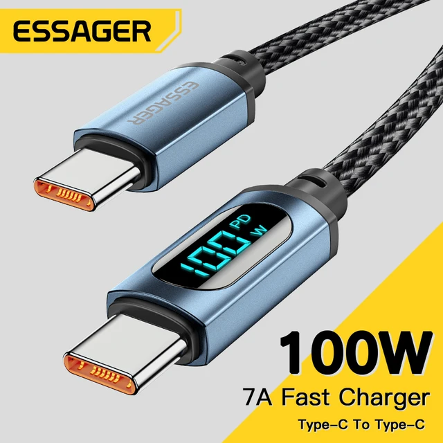 Essager PD 100W USB Type C Cable to USB C 7A Fast Charging Charger Wire Cord For OPPO Realme Huawei Poco Samsung Display Cable 1