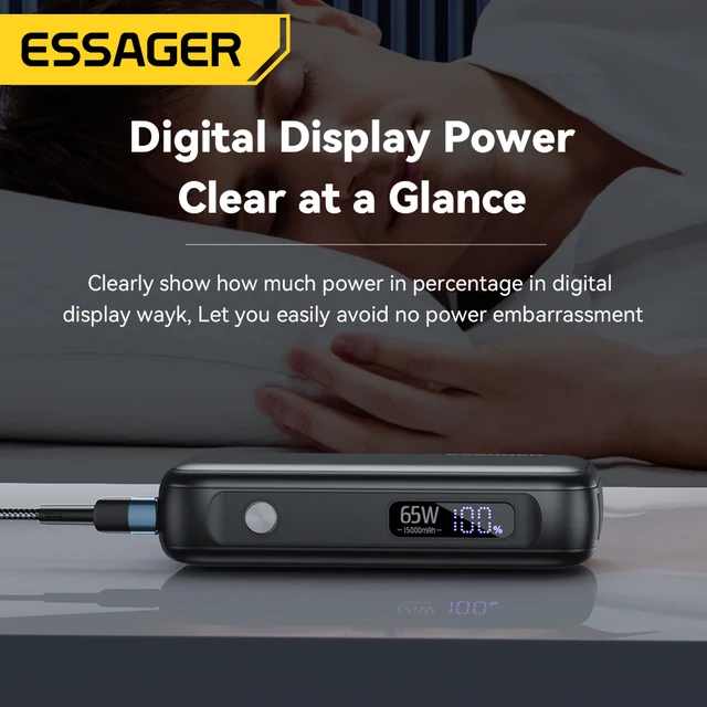 Essager Power Bank Portable 15000mAh in With USB C Cable External Spare Battery Pack for iPhone iPad Macbook 65W Fast Charger 6