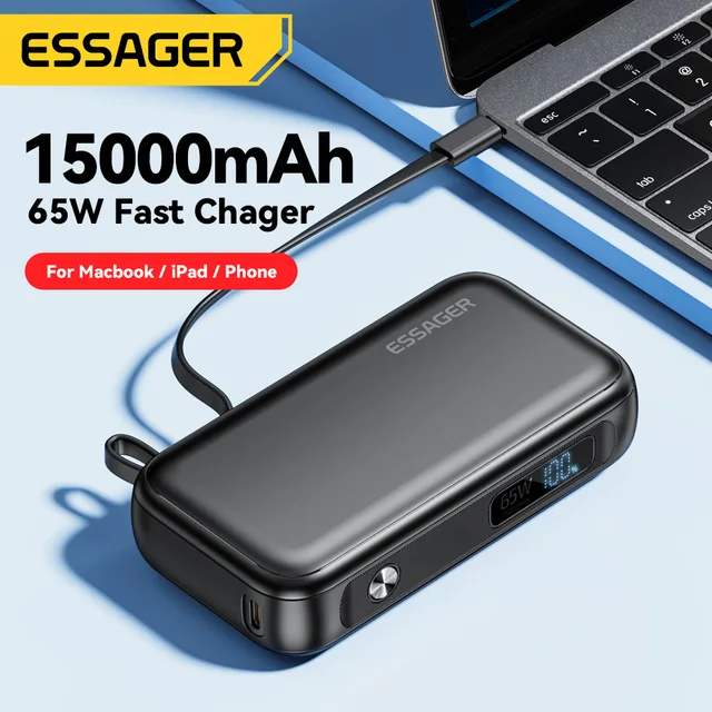 Essager Power Bank Portable 15000mAh in With USB C Cable External Spare Battery Pack for iPhone iPad Macbook 65W Fast Charger 1