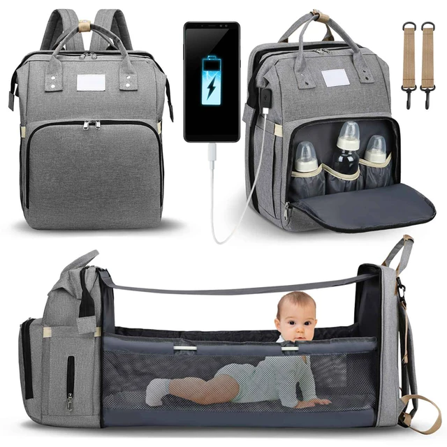 Fashionable Mommy Bag Folding Baby Bed Mother Large Capacity Portable Milk Bottle Diaper Double Shoulder Mom's Bag 1