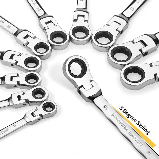 Flex Head Ratcheting Wrench Set,Combination Ended Spanner kits, Chrome Vanadium Steel Hand Tools Socket Key Ratchet Wrench set 4