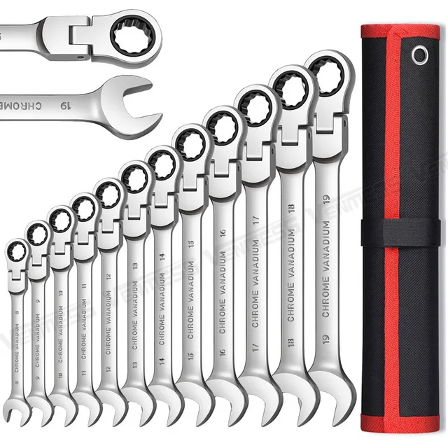 Flex Head Ratcheting Wrench Set,Combination Ended Spanner kits, Chrome Vanadium Steel Hand Tools Socket Key Ratchet Wrench set 1