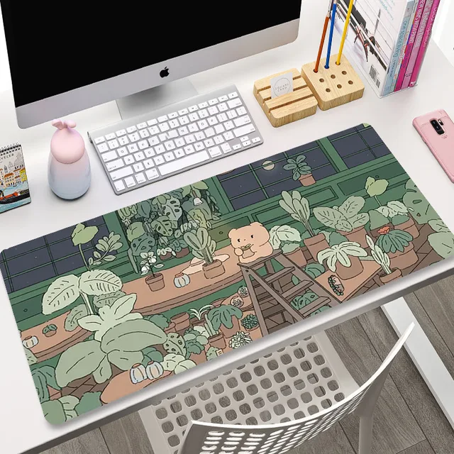 Green Plant Large Gaming Mousepad XXL Gamer Mouse Pad Size For Office Long Table Mat Kawaii Desk For Teen Girls For Bedroom 1