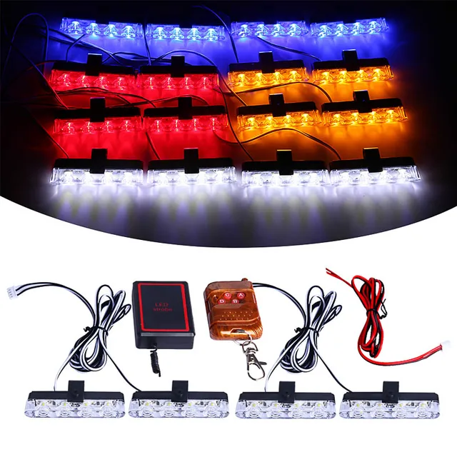 Grill Car LED Light Strobe Red Blue Emergency  Remote Wireless Control Flash Signal Fireman Beacon Warning Lamp 6