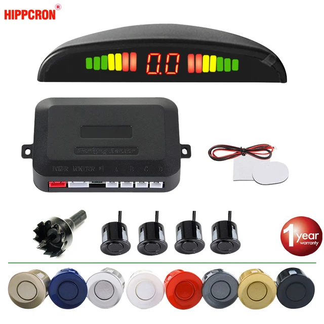 Hippcron Car LED Parking Sensor Kit 4 Sensors 22mm Reverse Radar Sound Alert Indicator System 8 Colors 1